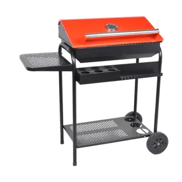 Hot Sales Trolley Barbeque Design Red Color Charcoal Bbq Grill With Side Table barbeque grill