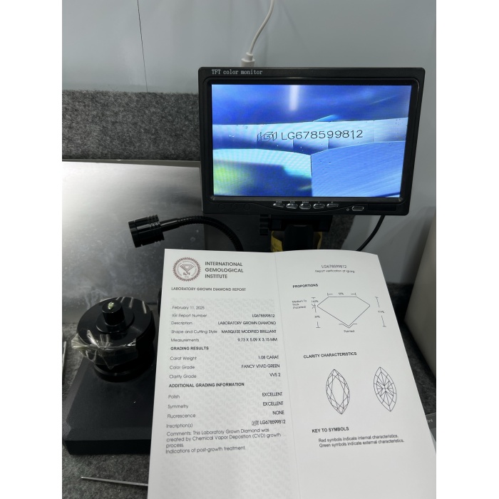 CVD เพชร Lab Green Marquise Cut 1.08CT VVS2
