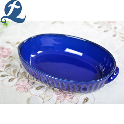 Microwave safe oval corrugated carving ceramic bakeware set