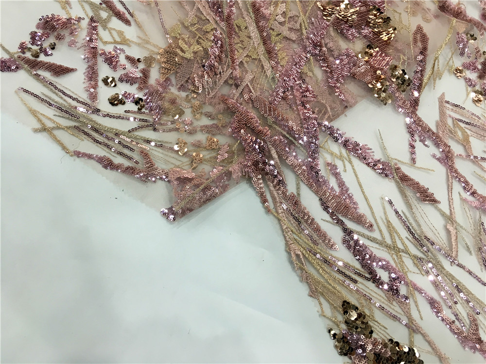 Pink Spangle Embroidery Fabric