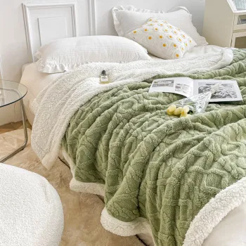 Autumn & Winter Simple Lamb Fleece Tuff Double Thick Jacquard Blanket & Sofa Cover