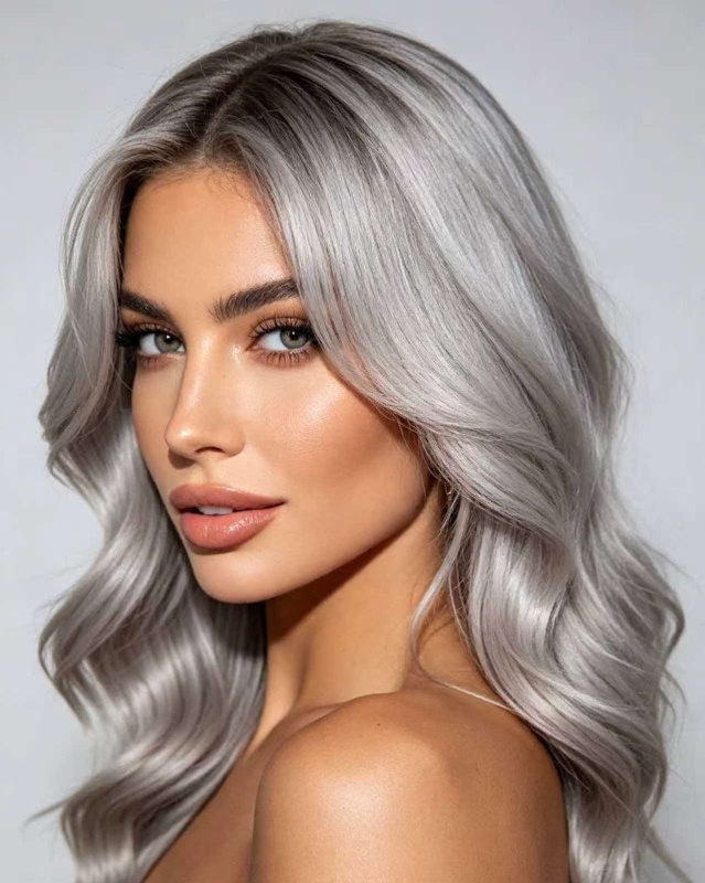Body Wave 4x4 Lace Front Silver Grey Human Hair Wig,12‑32 Inch