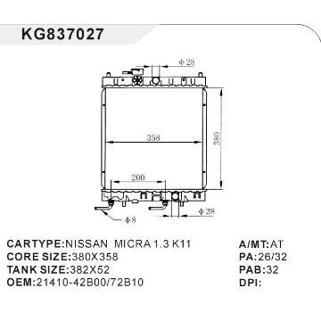 auto radiator car:NISSAN MICRA 1.3 K11 OEM:21410-42B00/72B10
