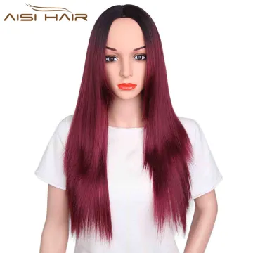 Aisi Hair Wholesale Women's Long Straight Wig Synthetic Ombre Red Wigs For Black Women Heat Resistant Fiber