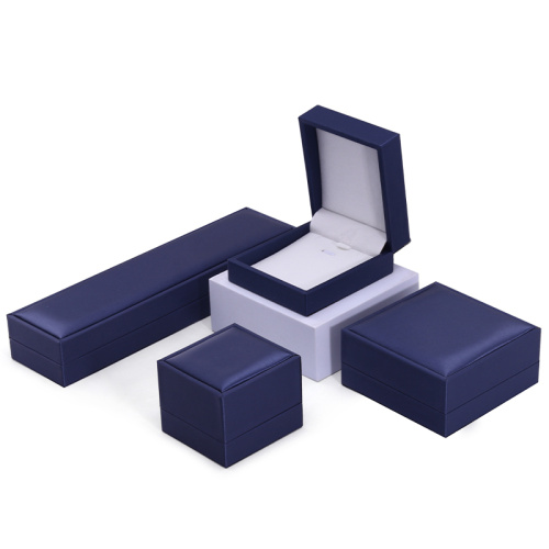 Luxury Blue Leather Ring and Necklace Jewelry Box