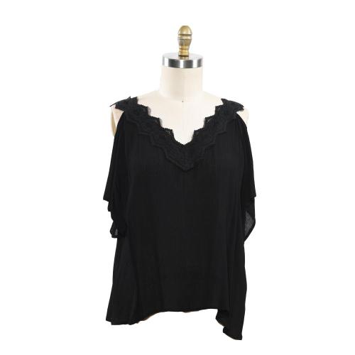 Koreaanse mode chiffon vrouwen blouses kant korte mouw