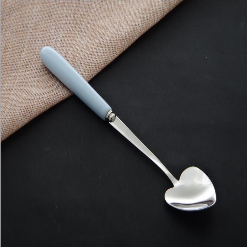 1pc stainless steel ceramic handle Coffee & Tea Spoon Love Heart Shaped Stirring Spoon Dinnerware Kitchen Accessories