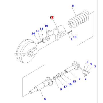 The tensioning cylinder yoke assembly 21M-30-14111 for the PC600-8 excavator and the excavator chassis components