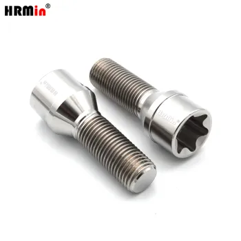 Silver Color Torx Socket 60 Degree Cone Seat Grade 5 Titanium Ti-6Al-4V Auto Extended Wheel Bolts - M12x1.25x28mm Set with Titanium Key