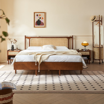 Nordic Style Modern Simple Master Bedroom Creative Homestay Double 1.8m Solid Wood Rattan Bed