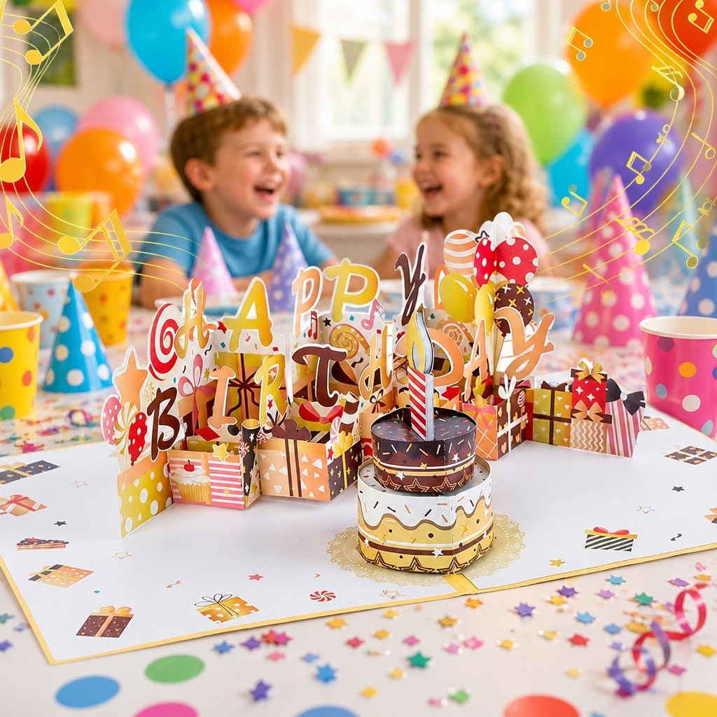 cake and presents musical card