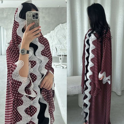 ست حجاب توری عبایی اپن شیفون خال خالی