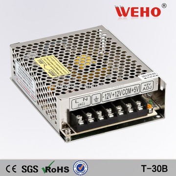 CE ROHS 2 warranty T series 30w 5v/12v/24v triple output ac/dc power supply switch