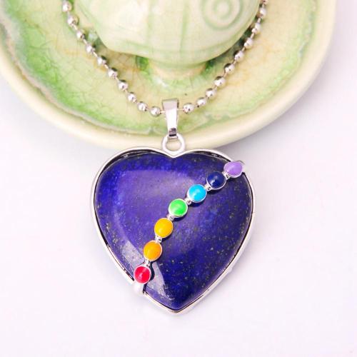 Heart Shape Lapis Lazuli 7 Chakras Gemstone Necklace