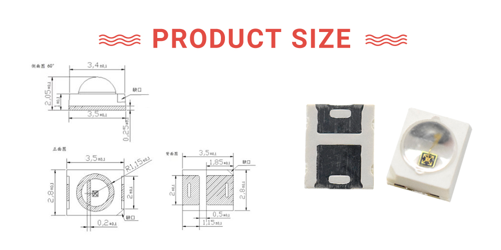 Size of 2835TRC64D22I200A60 LED 640nm Light Dome Lens SMD 2835 60 degree