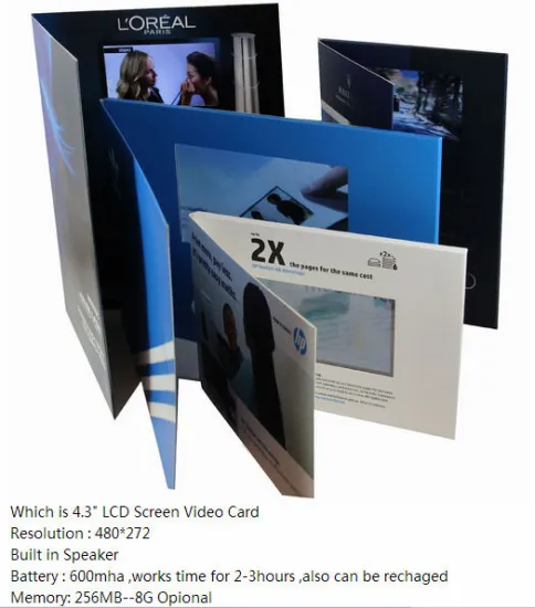 Factory supply 4.3 inch customized video brochure/video greeting card with lcd screen for business advertising/promotion