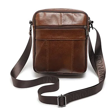 Mens Zipper Cowhide Crossbody Bag Fashion Shoulder Leather Bag For Men Daily Pack