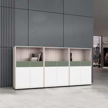 Modern Low Wall Storage Cabinet with Open Shelving and Hinged Doors for Home Office, Hotel, Apartment, or School