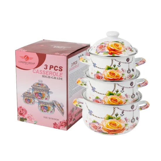 3PCS Factory Stock Goods Cookware Set Enamel Casserole Pot Camping Soup Pot Kitchen