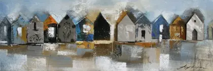 Houses Wall Art Riverside Water Village Oil Painting