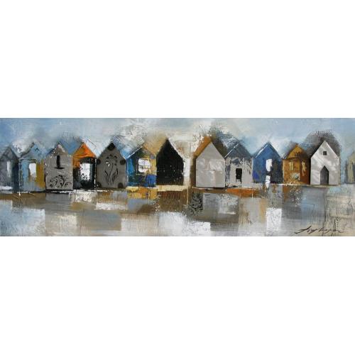 Houses Wall Art Riverside Water Village Oil Painting