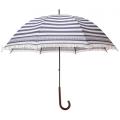 Navy Stripe Women's Straight Dome Umbrella With Lace