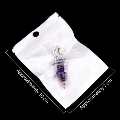 Green Aventurine Chip Stone Resin Antique Silver Crown Hexagonal Cone Pendant & Pendulum