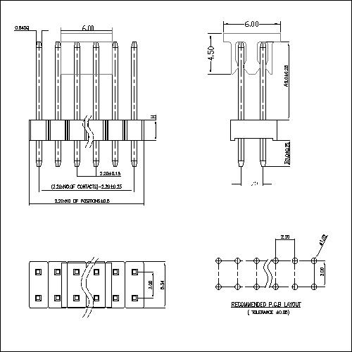 2.2x3.0x2.3mm stifthuvud med dubbla rader rak dopptyp