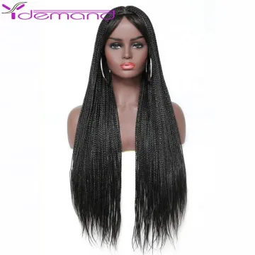 Wholesale 28 Inch Long Box Braid Wig Braids With Baby Hairs African synthetic Braided Wigs For Women & Girls High Quality