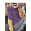 Ladies V-Neck Simple Colorblock Sweatshirt