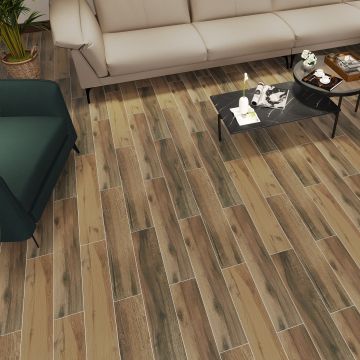 Light Brown Wood Look Ceramic Tiles for Bedroom - Anti-slip Chinese Style Modern Rustic Floor Tile