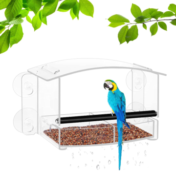 Comederos de pájaros de la ventana: comederos acrílicos con bandejas de semillas extraíbles - kit de colgantes al aire libre