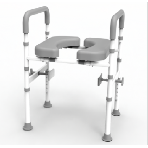 Assento sanitário elevado com corrimãos para segurança de idosos