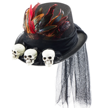 Topi Wanita Steampunk Victoria - Rose Laced Feather Tengkorak Mesh untuk Halloween