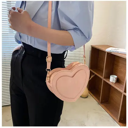 Women PU Leather Shoulder Bag Heart Solid