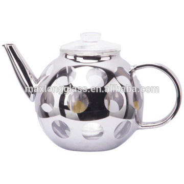 Borosilicate glass tea pot with plating silver, 1750ml.