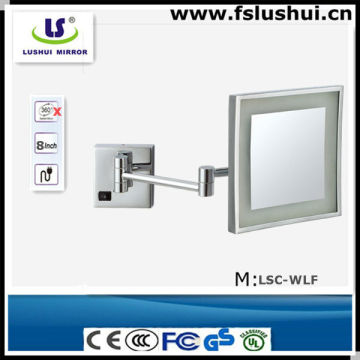 led square wall mount led light pewter framed mirror