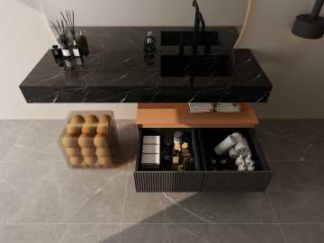 Sleek Stainless Steel Bathroom Vanity with Shelves