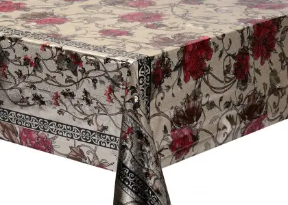 Double Face Emboss printed Gold Silver Tablecloth Brown