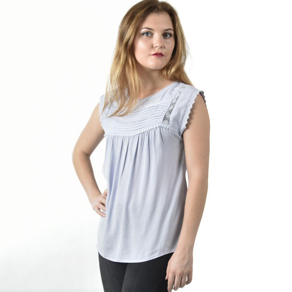 Blusa de rayon completa de cor sólida para mulheres