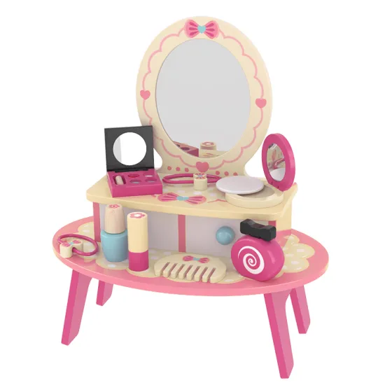 Fashion Princess Wooden Dressing Table Toy Makeup Set with Mirror