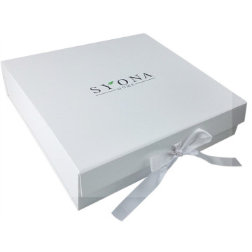 Luxury white gift packaging box with ribbon