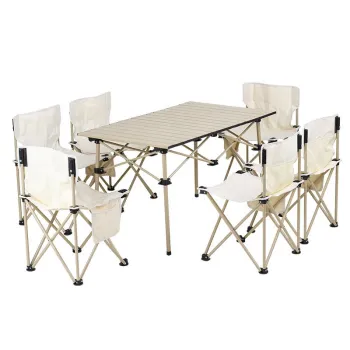 High-Quality Portable Metal Mesh Folding Chair with Tempered Glass Table for Beach and Events