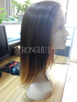 Mixed ombre color 12 inch silky straight wig lace front