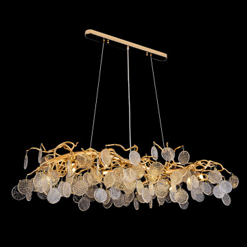 Modern Luxury Leaf Copper Glass Pendant Light with LED Crystal Chandelier for Living Room and Hotel Villa