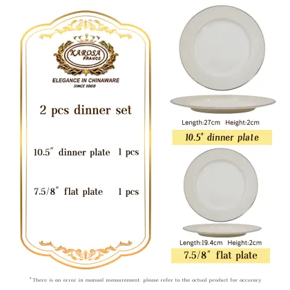 Embossed Platinum 10.5 Inch 8 Inch White Porcelain Bone China Dinner Plate Set
