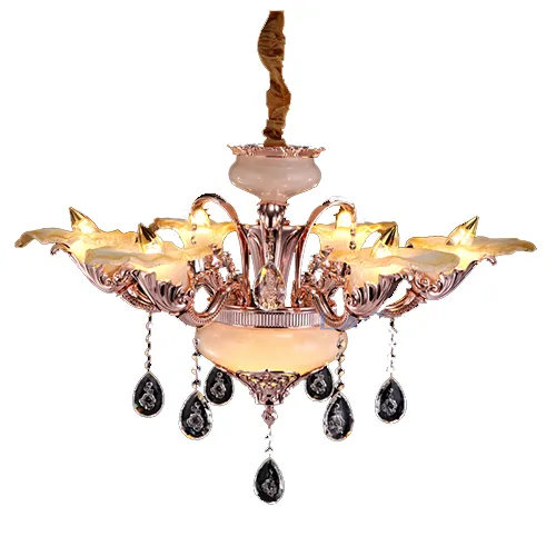 Maria Theresa Rose Gold Crystal Chandelier with Lace Glass Lampshade