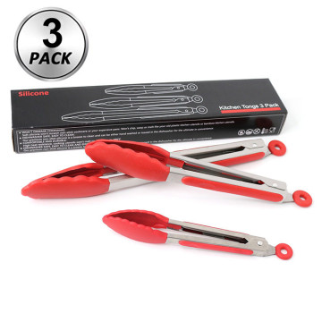 7/9/12 inci makanan aman silikon silikon bpa bebas non-stick stainless steel dapur tong set 3