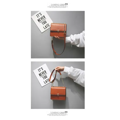 Brown Leather Sling Bag with Chain Strap