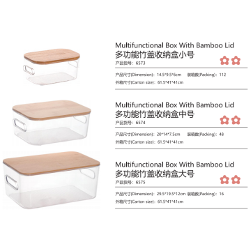 Vanity Tray Bamboo Lid Container Clear Storage Box Pantry Bin Factory
